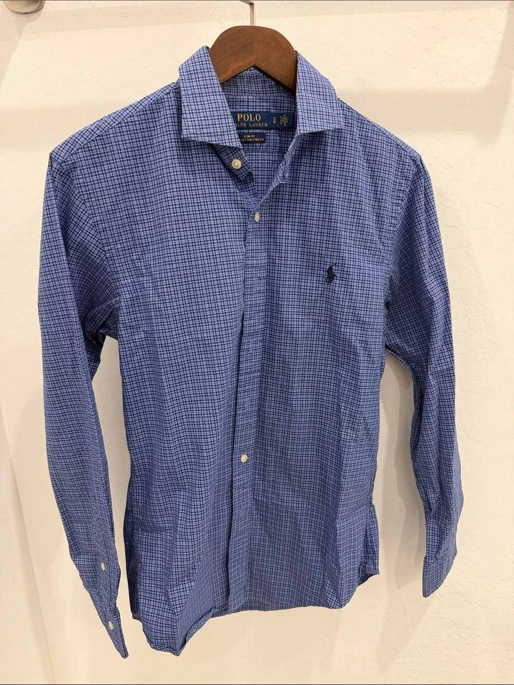 Polo by Ralph Lauren Navy and Light Blue Micro-Check Dress Shirt